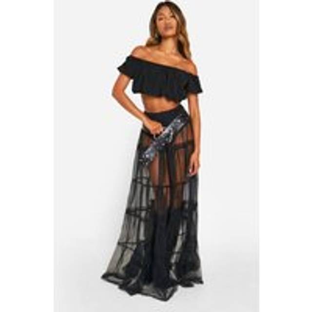 Womens Tulle Lace Maxi Skirt - Black - 10
