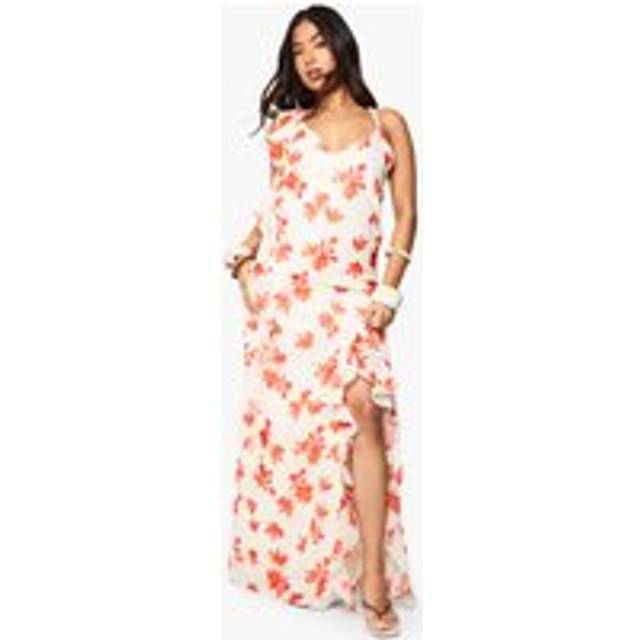 Womens Petite Floral Cowl Neck Backless Maxi Dress - White - 18, White