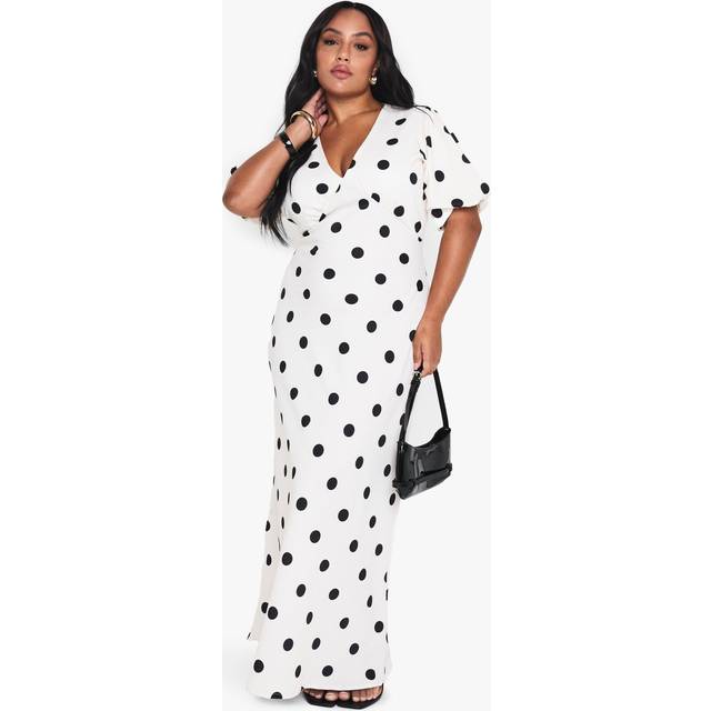 Womens PLUS POLKA DOT MAXI DRESS - White - 18