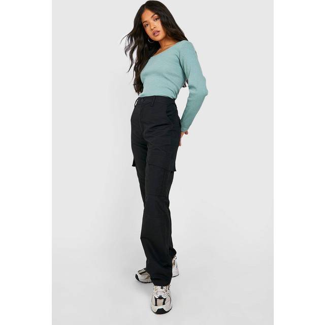 Womens Petite Twill Cotton Cargo Pocket Jogger - Black - 10, Black
