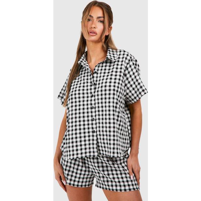 Womens Gingham Short Sleeve Shirt & Shorts Pyjama Set - Black - 6