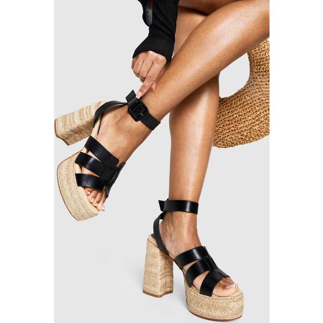 Womens Wide Fit Cut Out Detail Espadrille 2 Part Heels - Black - 8, Black