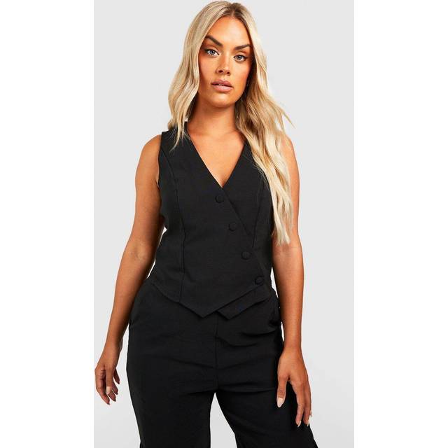 Womens Plus Bengaline Asymmetric Waistcoat Top - Black - 18