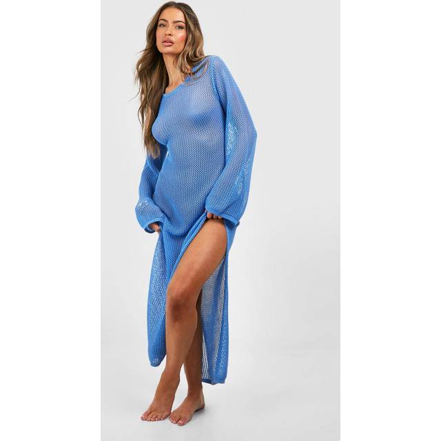 Womens Crochet Cover-Up Beach Maxi Dress - Blue - S, Blue