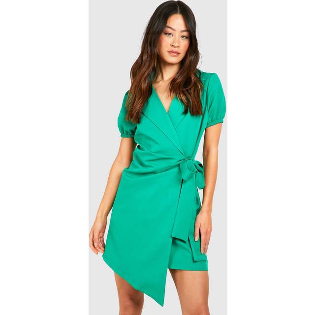 Womens Tall Woven Short Sleeve Wrap Blazer Dress - Green - 8, Green