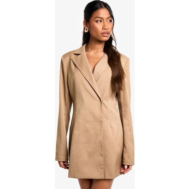 Womens Structured Oversized Wrap Over Blazer Dress - Beige - 8, Beige