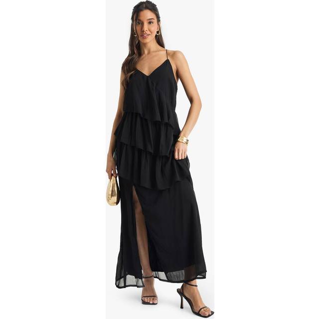 Womens Chiffon Ruffle Cross Back Midaxi Dress - Black - 16, Black