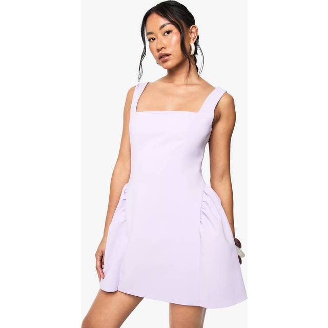 Womens Square Neck Full Skirt Mini Dress - Purple - 18