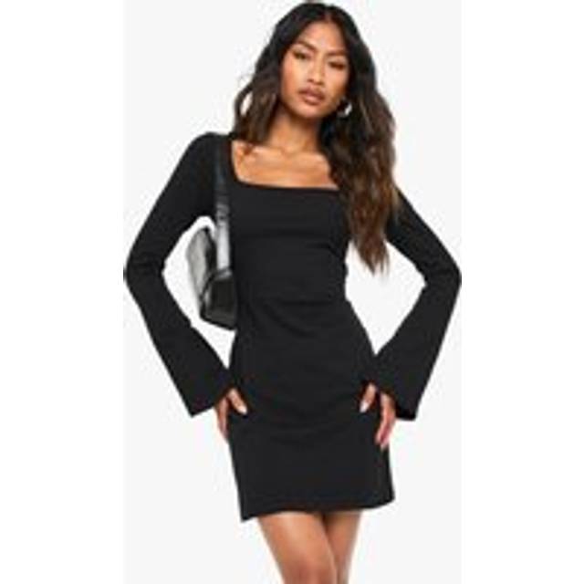 Womens Cotton Square Neck A- Line Mini Dress - Black - 10