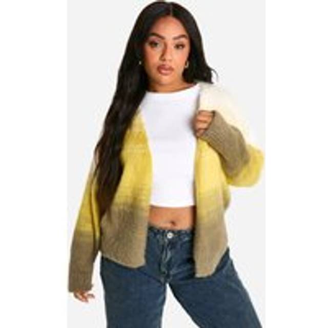 Womens Plus Fluffy Ombre Knit Cardigan - Green - 22