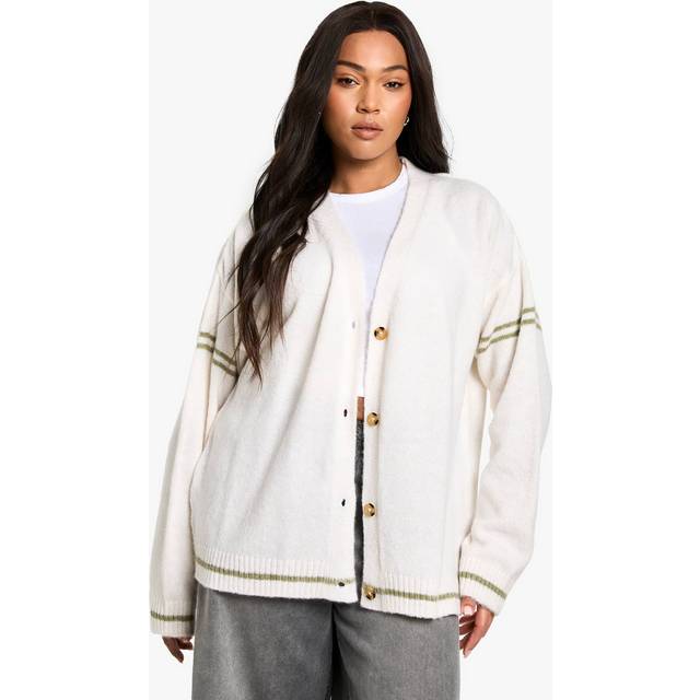 Womens Plus Oversized Knitted Boyfriend Cardigan - White - 20-22