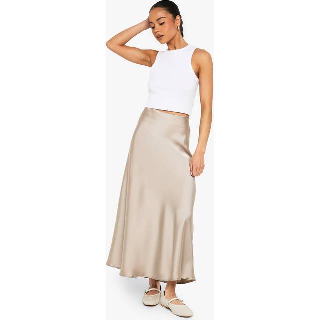 Womens Satin Midaxi Skirt - Beige - 8