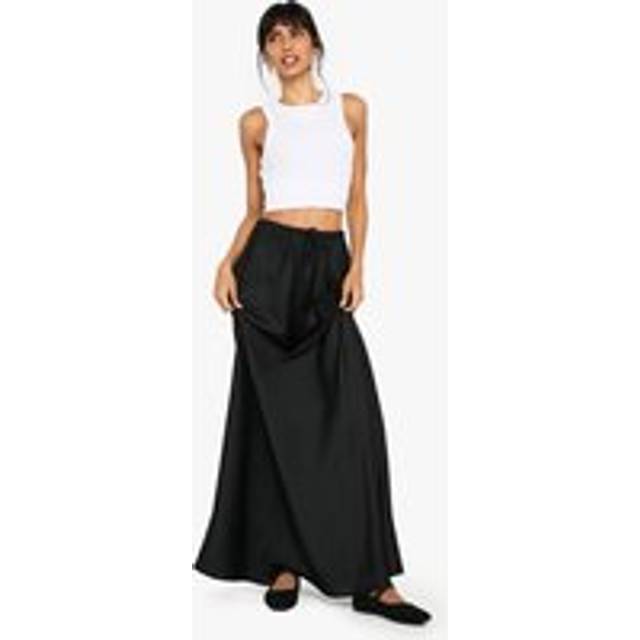 Womens Satin Drawcord Maxi Slip Skirt - Black - 16