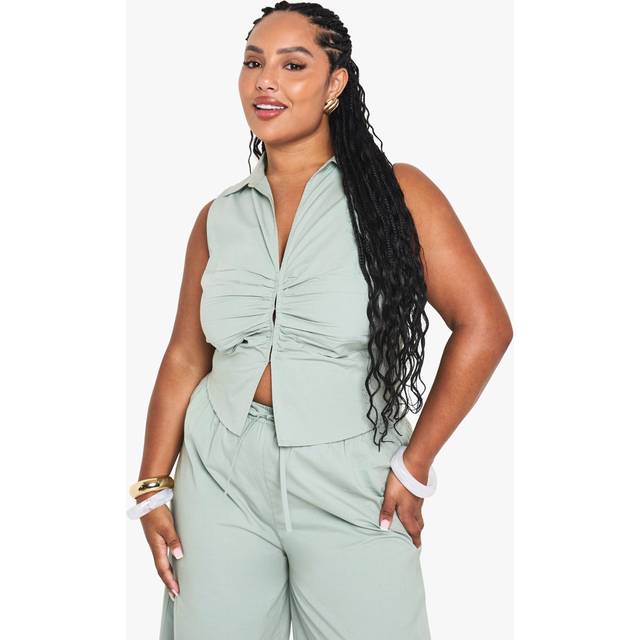 Womens Plus Pleated Detail Waistcoat - Green - 26, Green
