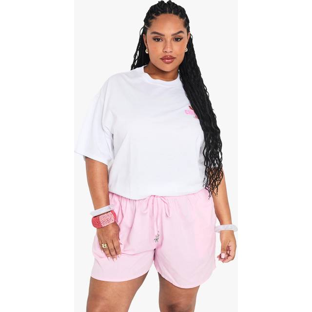 Womens Plus Starfish Trim Linen Beach Shorts - Pink - 24-26