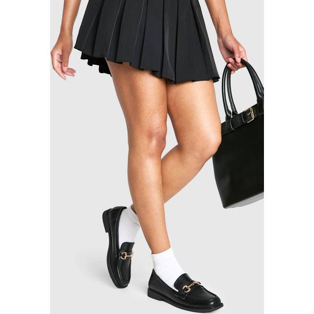 Womens Square Toe T Bar Loafers - Black - 5, Black