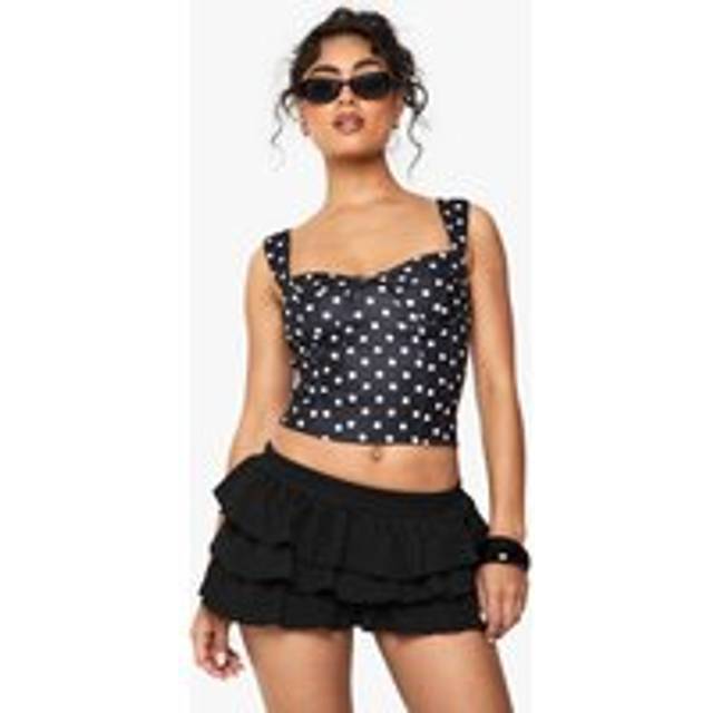 Womens Polka Dot Bengaline Cup Detail Corset Top - Black - 10, Black