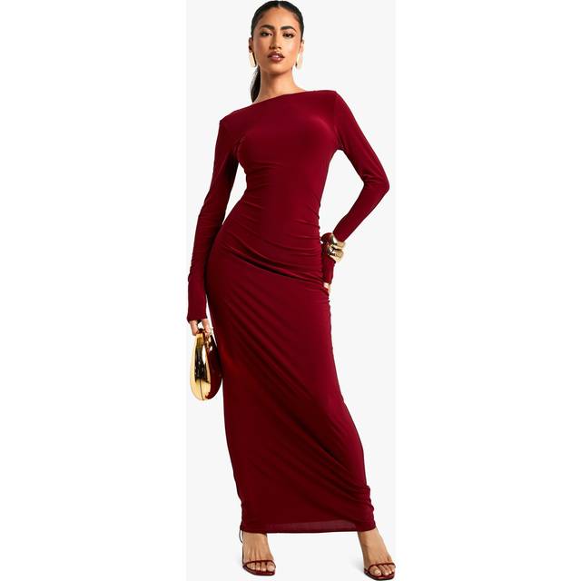 Womens Asymmetric Cut Out Backless Maxi Slinky Dress - Red - 10