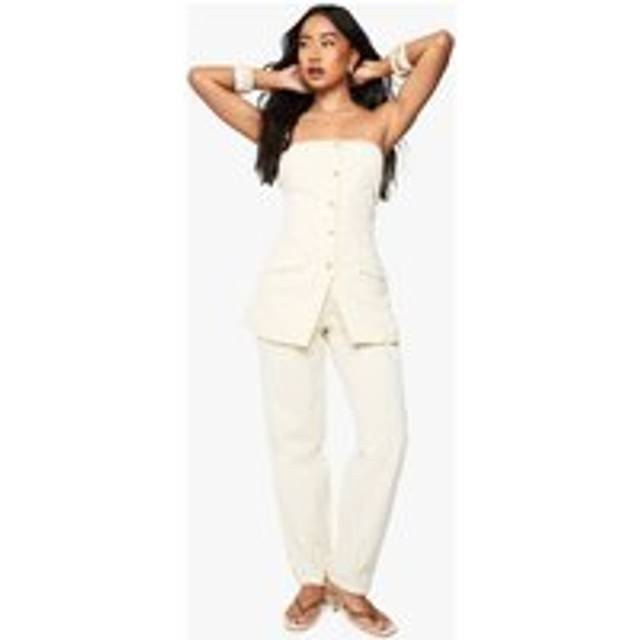 Womens Linen Tailored Straight Leg Trouser - Cream - 14