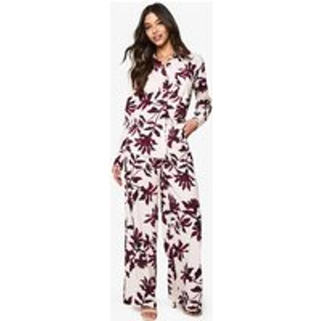 Womens Basic Woven Large Floral Drawstring Wide Leg Trousers - Purple - 12
