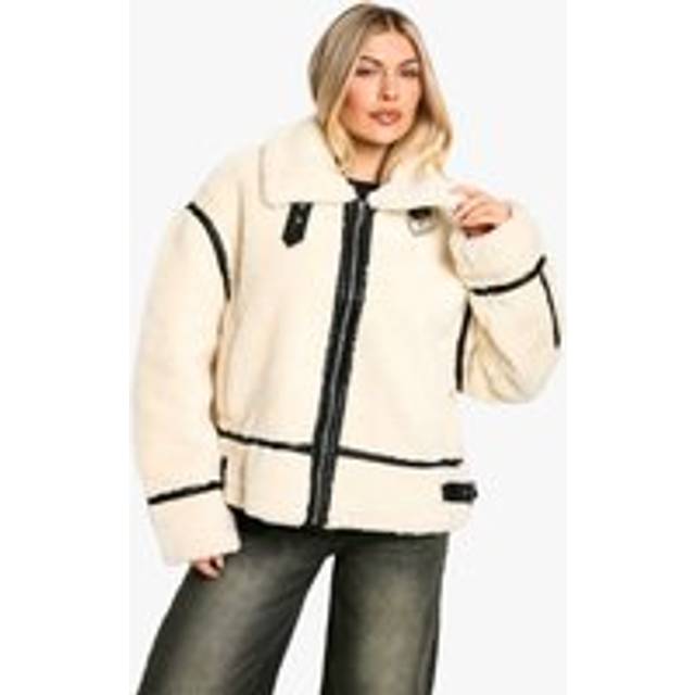 Womens Borg Oversized Aviator Jacket - White - S, White