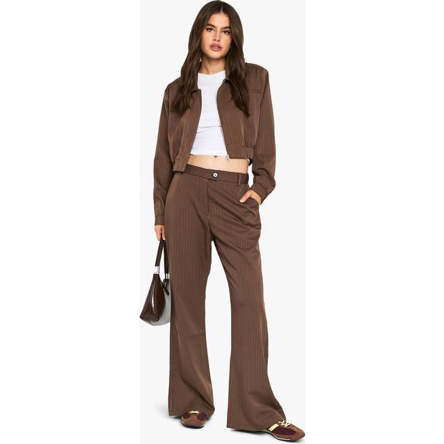 Womens Pinstripe Slim Flare Tailored Trouser - Brown - 10, Brown