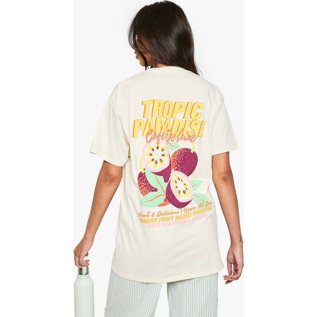 Womens Tropical Passionfruit Oversized Printed T-shirt - Cream - L