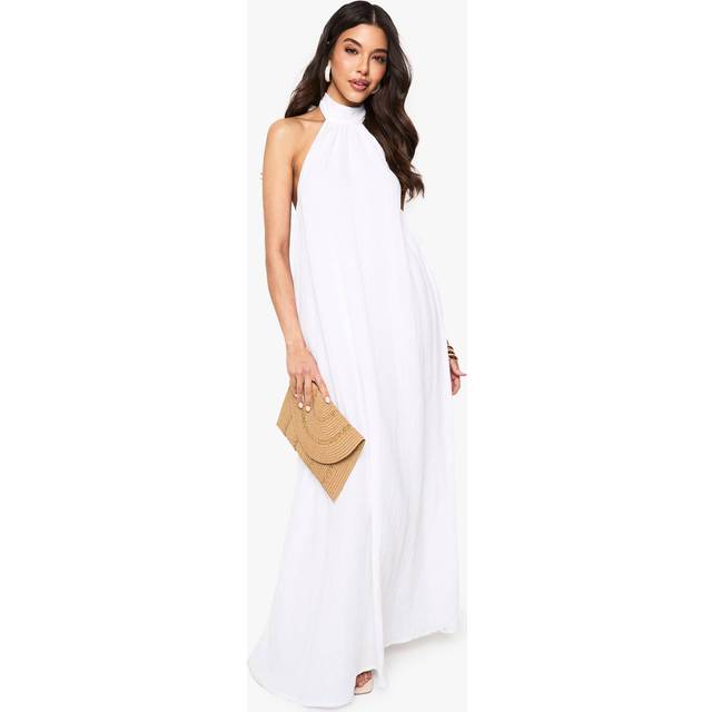 Womens Cheesecloth Halterneck Maxi Dress - White - 12