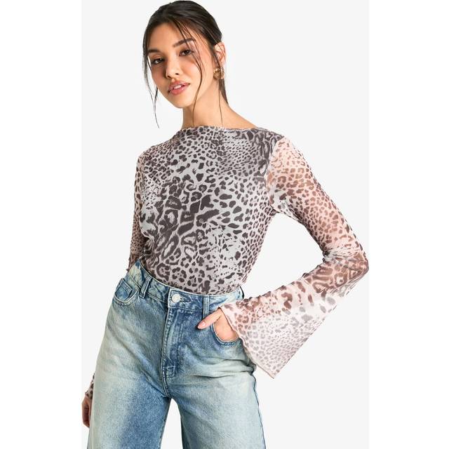Womens Printed Mesh Open Back Bodysuit - Multi - 8