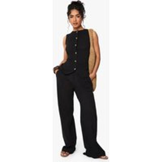Womens Crinkle Textured Wide Leg Trousers - Black - 8, Black