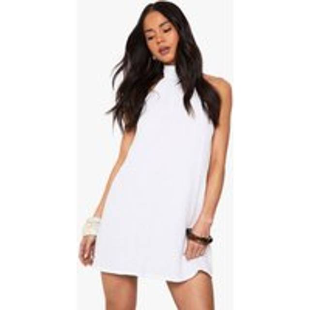 Womens Cheesecloth Halterneck Mini Dress - White - 16, White