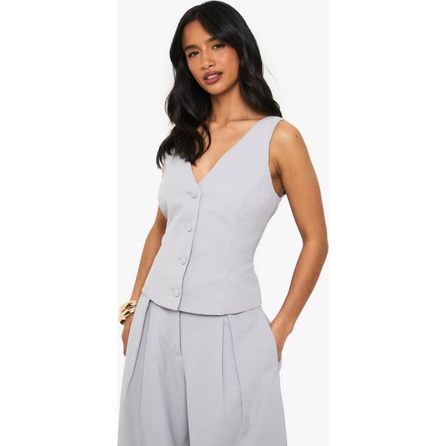 Womens Petite Fitted Waistcoat - Pale Grey - 10