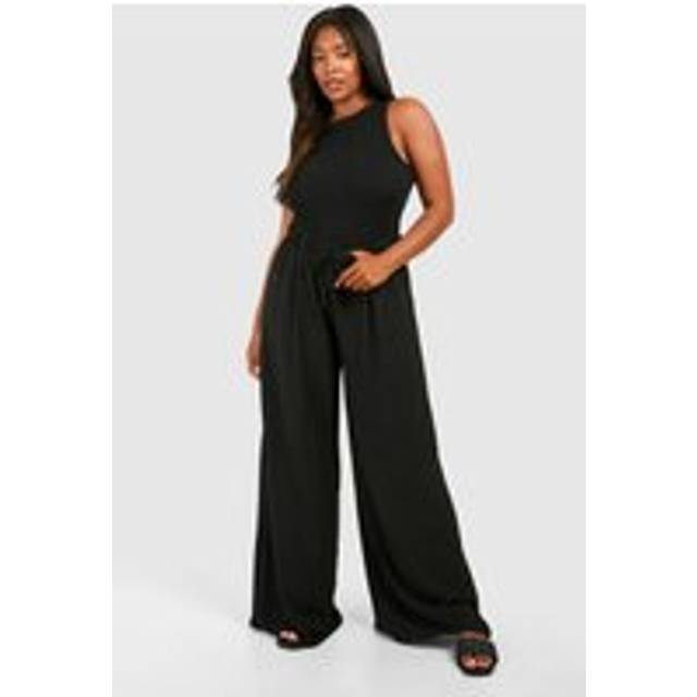 Womens Plus Woven Drawstring Wide Leg Trouser - Black - 18