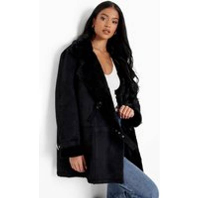 Womens Tall Faux Fur Lined Buckle Detail Aviator Jacket - Black - 8, Black
