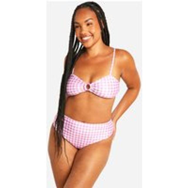 Womens Plus Gingham Print High Waist Bikini Brief - Pink - 28, Pink
