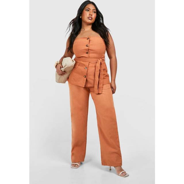 Womens Plus Linen Look Wide Leg Trouser - Orange - 24, Orange