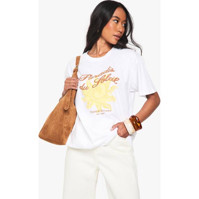 Womens Paradis Du Soleil Oversized Printed T-Shirt - White - Xl, White
