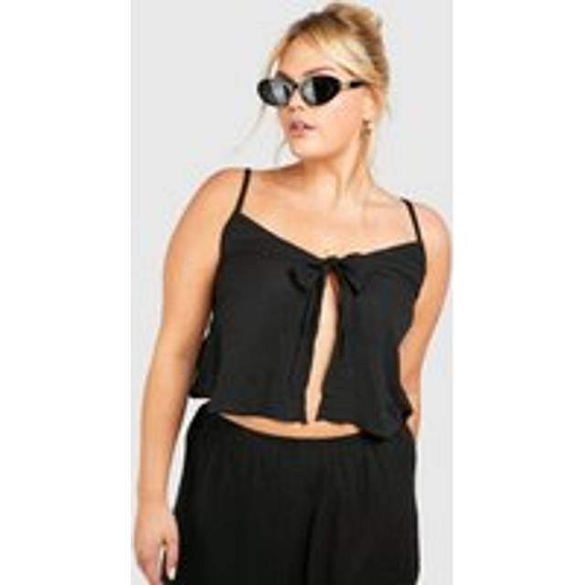 Womens Plus Cheesecloth Tie Front Top - Black - 26, Black