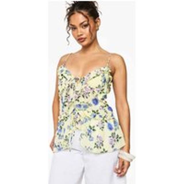 Womens Woven Floral Print Ruffle Cami - Yellow - Xs, Yellow