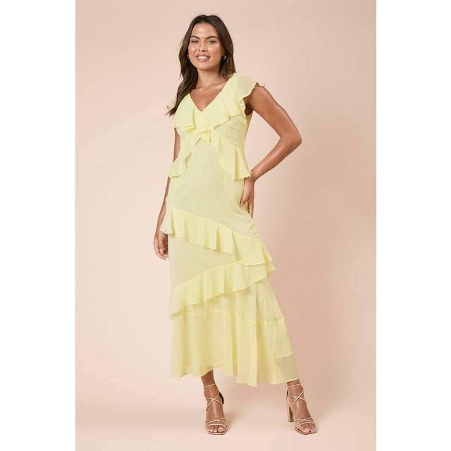 Womens DP Luxe Ruffle Chiffon Midi Dress - Lemon - 14