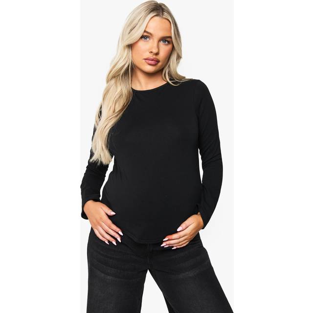Womens MATERNITY SPLIT HEM LONG SLEEVE T-SHIRT - Black - 16