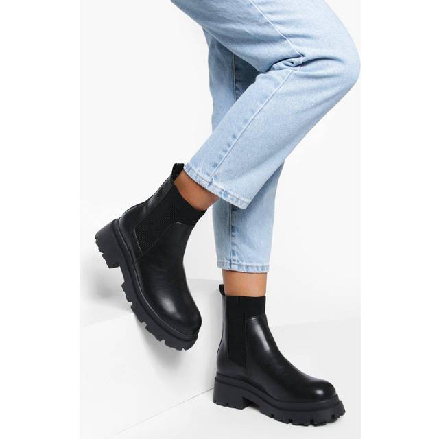 Womens Wide Fit Chunky Sole Chelsea Boots - Black - 4, Black