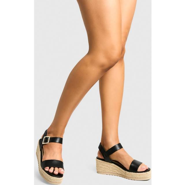 Womens 2 Part Espadrille Low Wedges - Black - 5