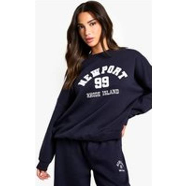 Womens Petite Newport Applique Oversized Sweatshirt - Navy - S