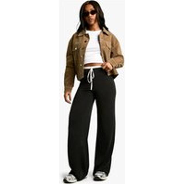 Womens Peached Jersey Exposed Waistband Wide Leg Trouser - Black - 10