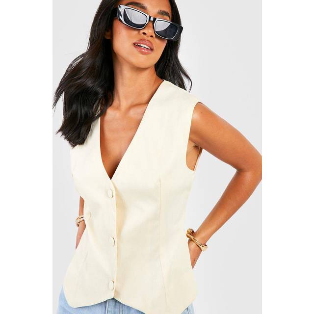 Womens Petite Tailored Woven Waistcoat - Beige - 8