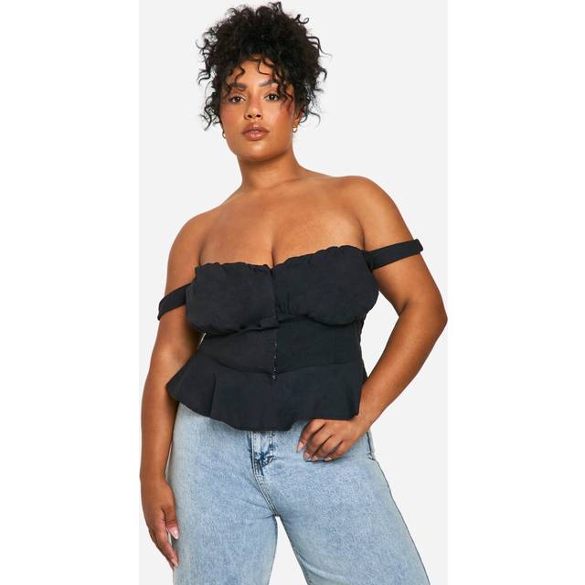 Womens Plus Peplum Corset Top - Black - 26