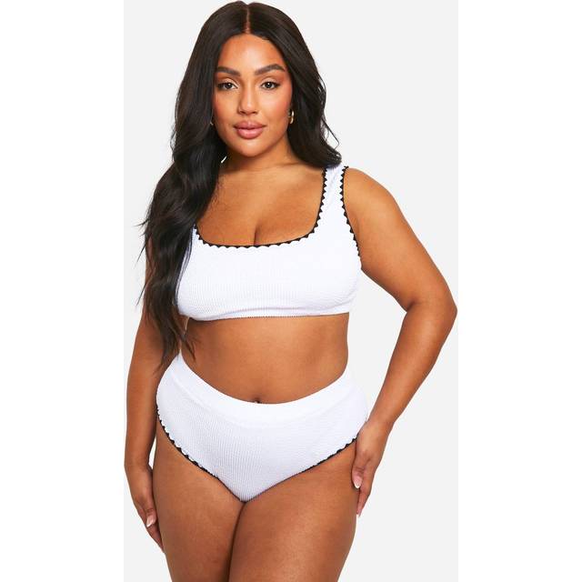 Womens Plus Crinkle Contrast Edge High Waisted Bikini Brief - White - 26, White