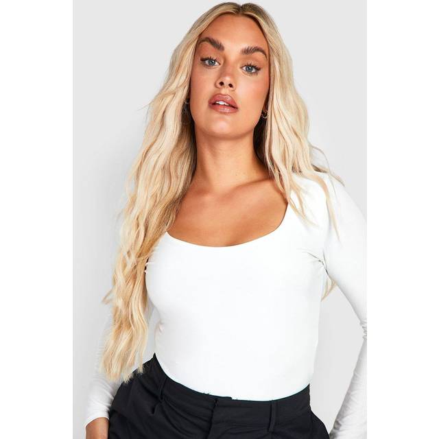 Womens Plus Double Layer Slinky Scoop Neck Bodysuit - White - 18