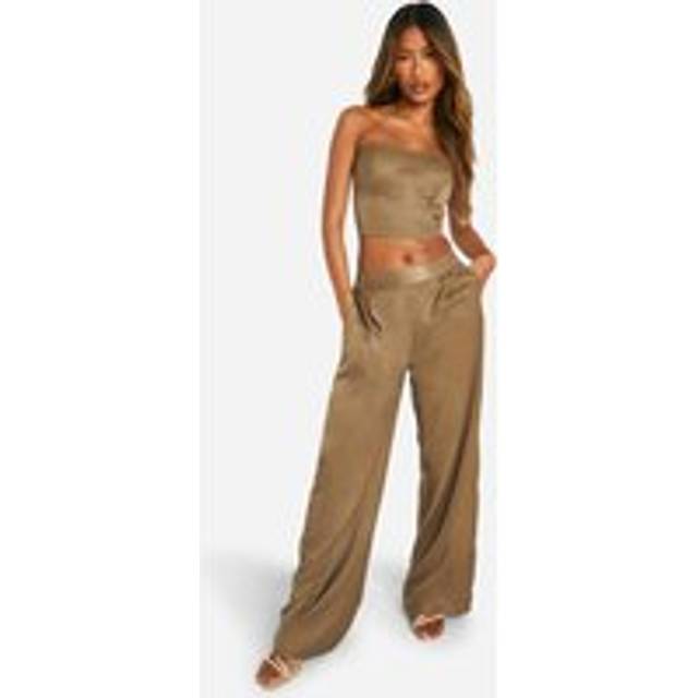 Womens High Waisted Pleated Wide Leg Trouser - Beige - 10